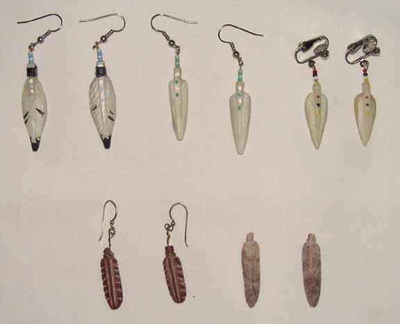 Carved Feather Earrings from Soapstone, Pipestone, or Alabaster. - Click Image to Close